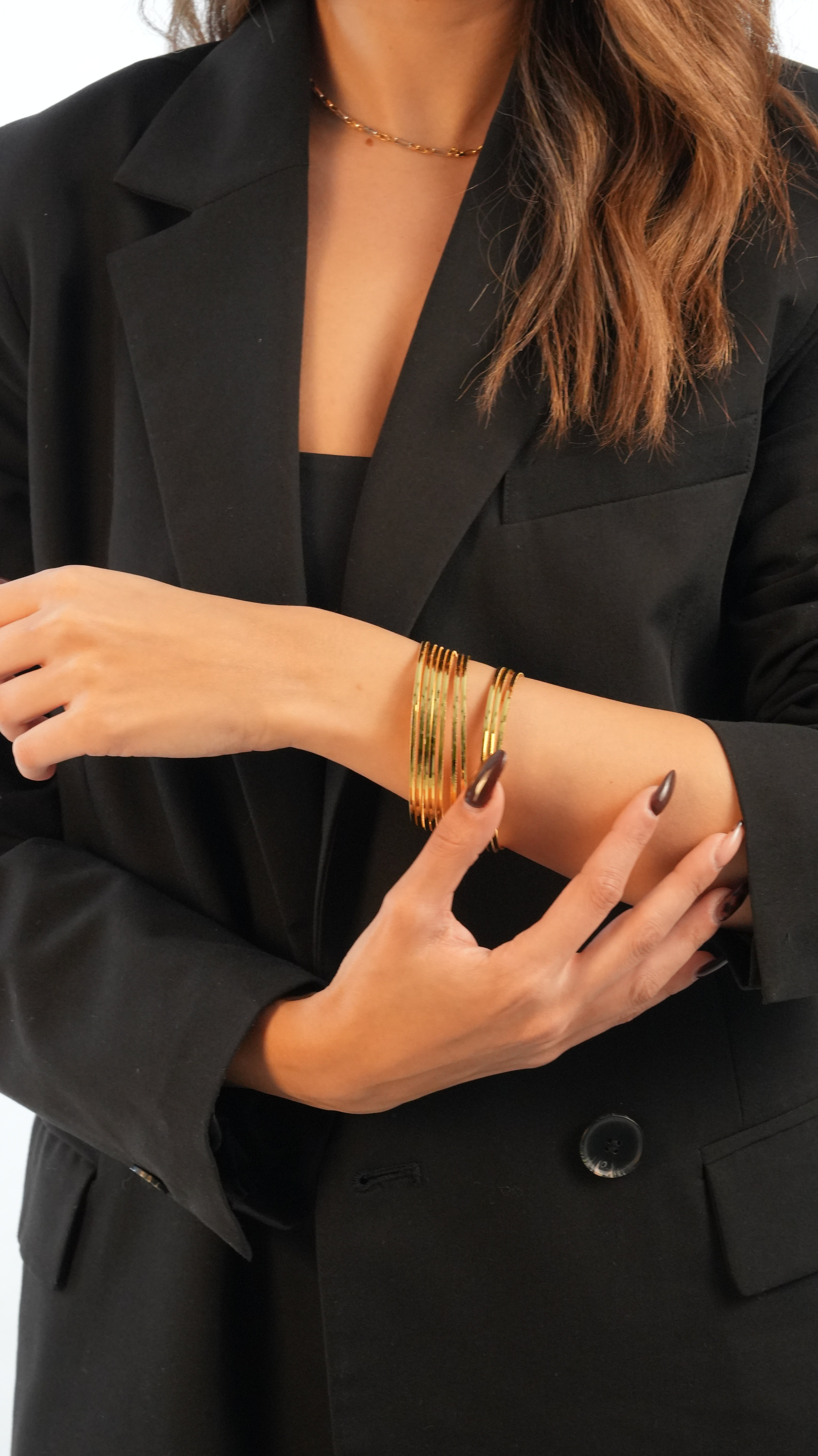 22 Ayar Altın Görünümlü Oluklu Ajda Model Bilezik – 3'lü Set