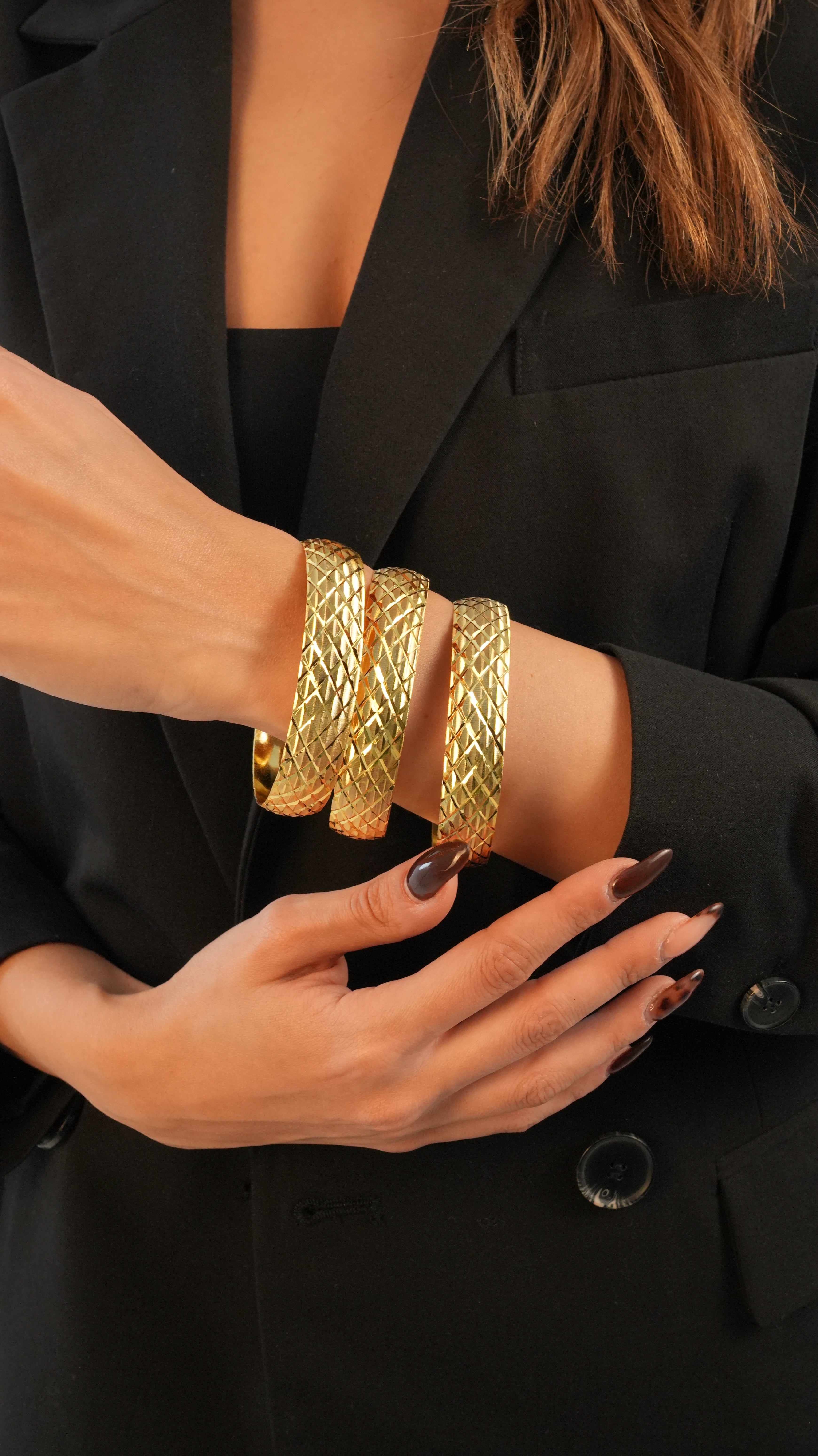 22 Ayar Altın Görünümlü Baklava Model Bilezik – 3'lü Set