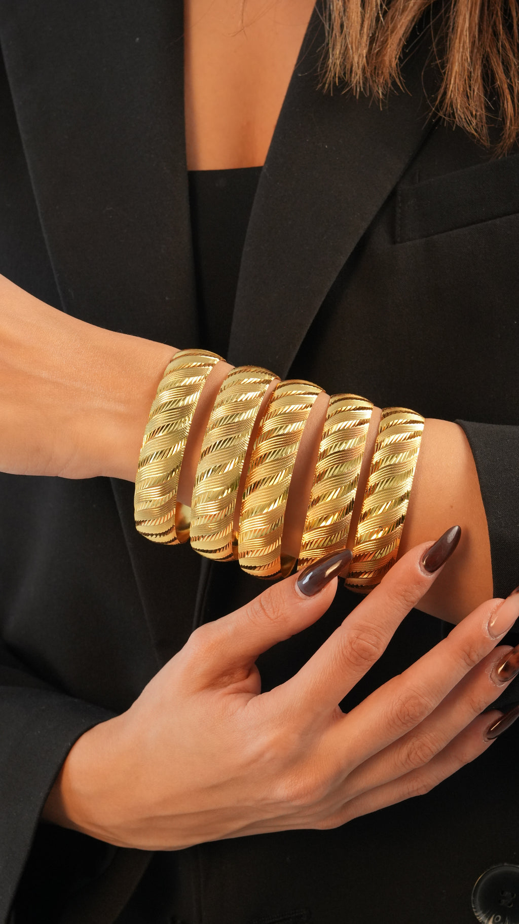 22 Ayar Altın Görünümlü Rüzgar Model Bilezik – 3'lü Set