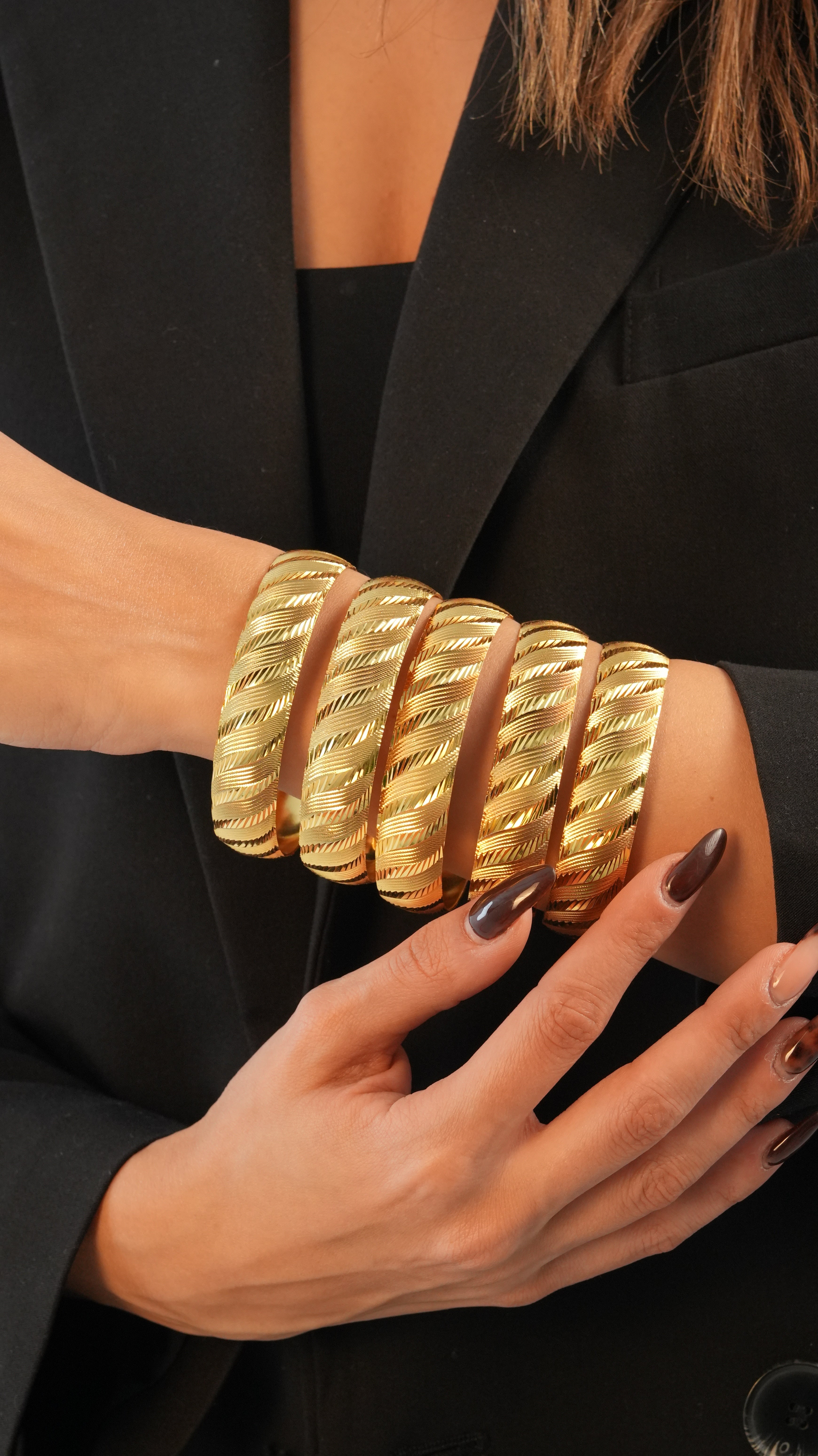 22 Ayar Altın Görünümlü Rüzgar Model Bilezik – 3'lü Set