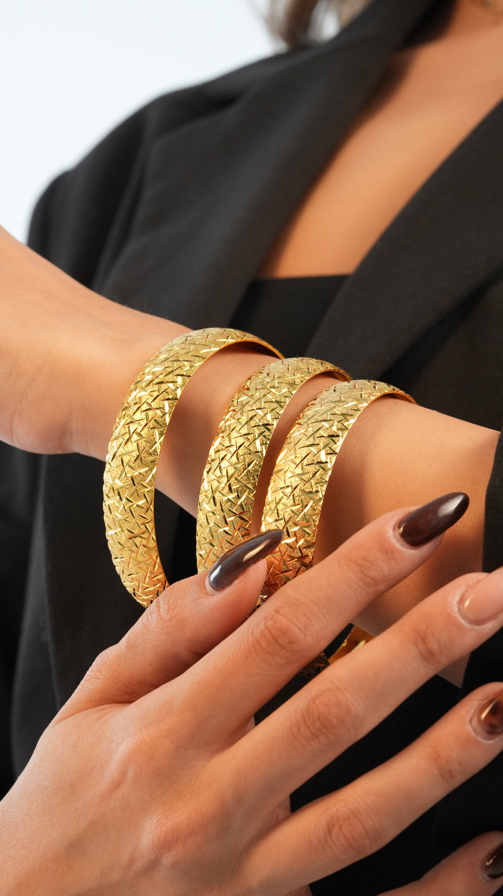 22 Ayar Altın Görünümlü Cam Kırığı Model Bilezik – 3'lü Set