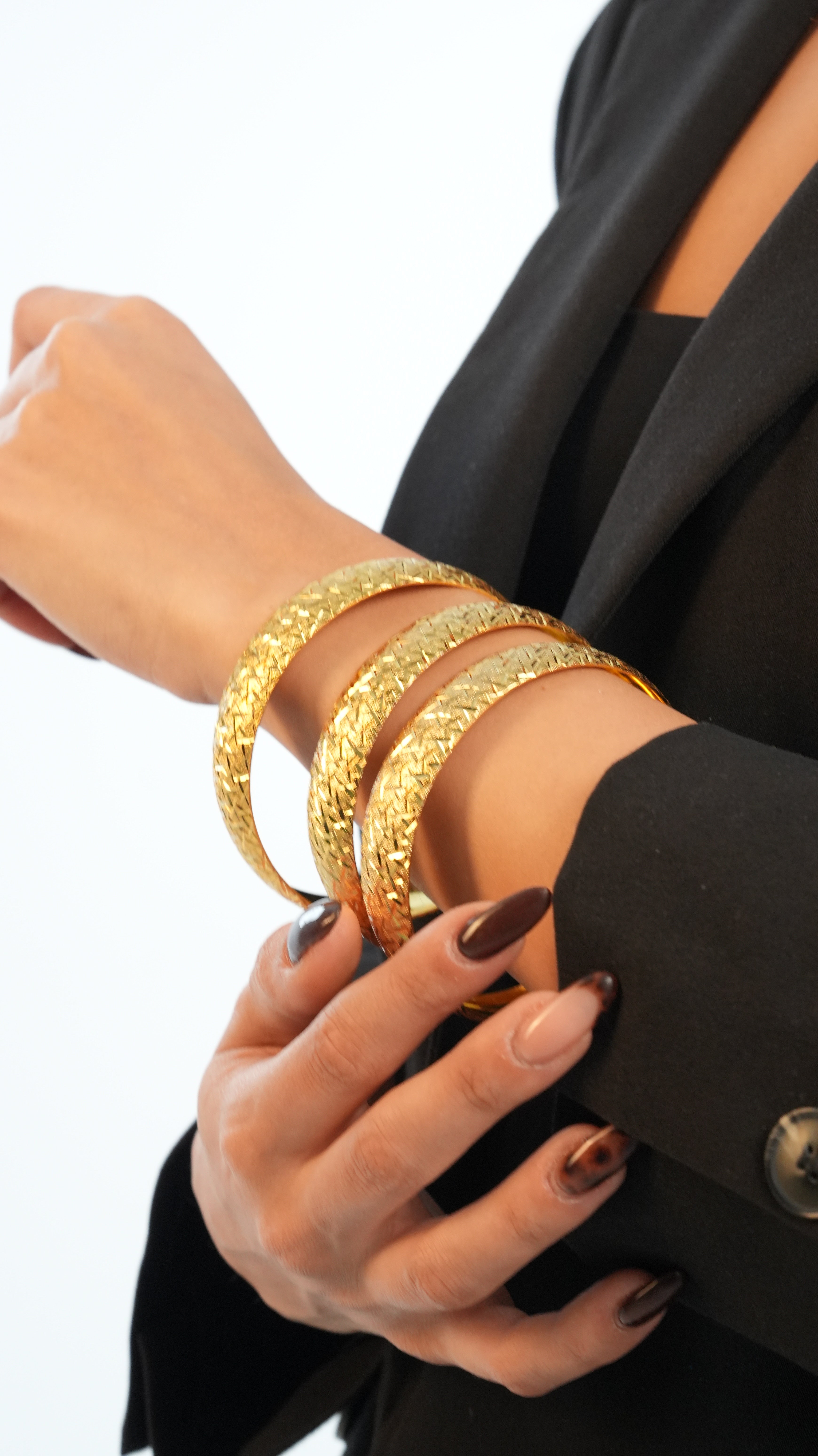 22 Ayar Altın Görünümlü Cam Kırığı Model Bilezik – 3'lü Set