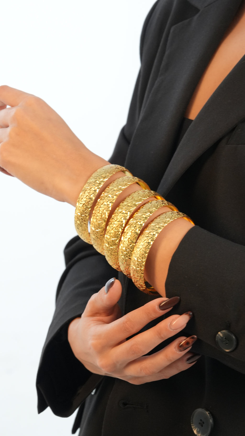 22 Ayar Altın Görünümlü Cam Kırığı Model Bilezik – 3'lü Set