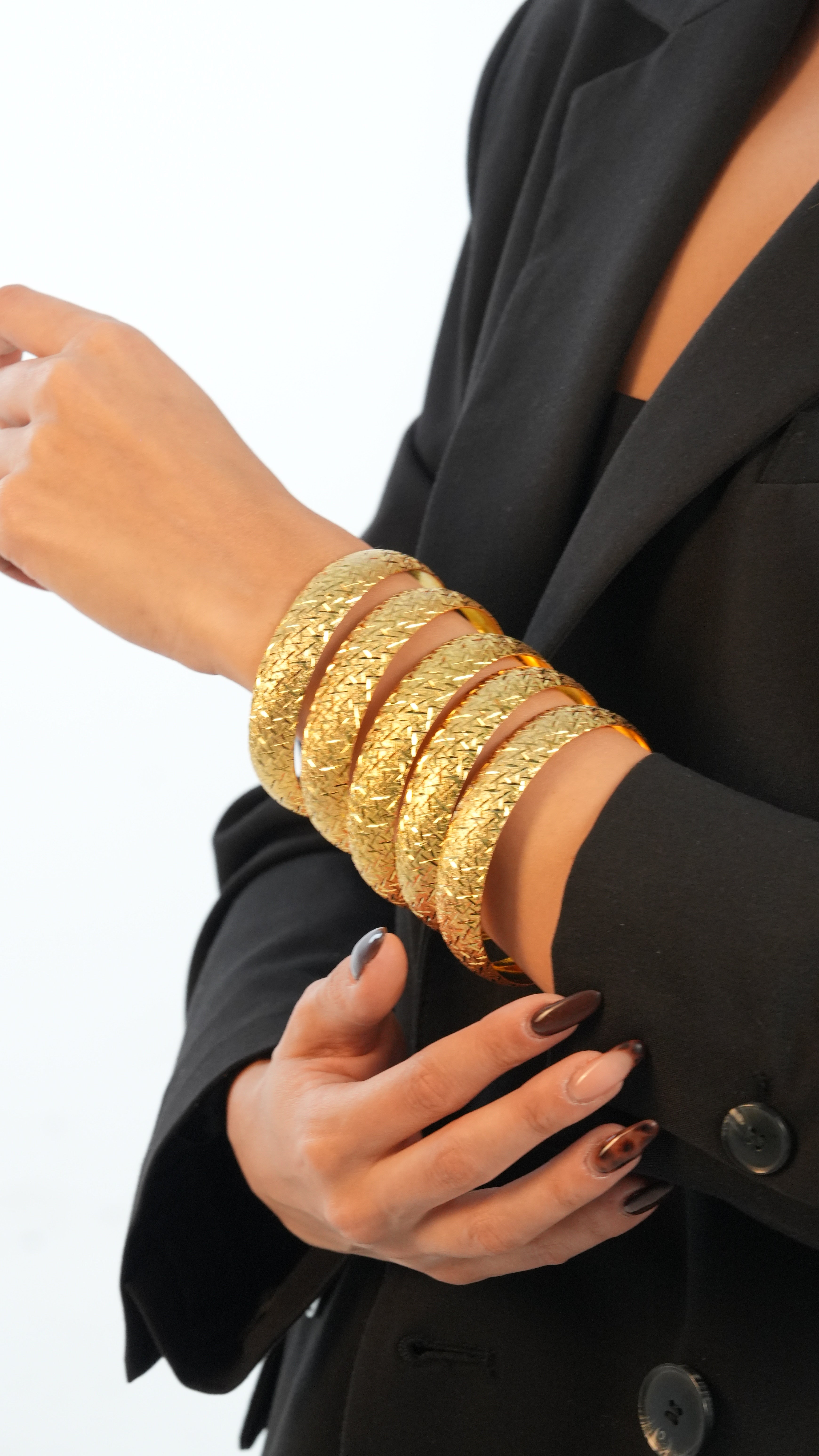 22 Ayar Altın Görünümlü Cam Kırığı Model Bilezik – 3'lü Set