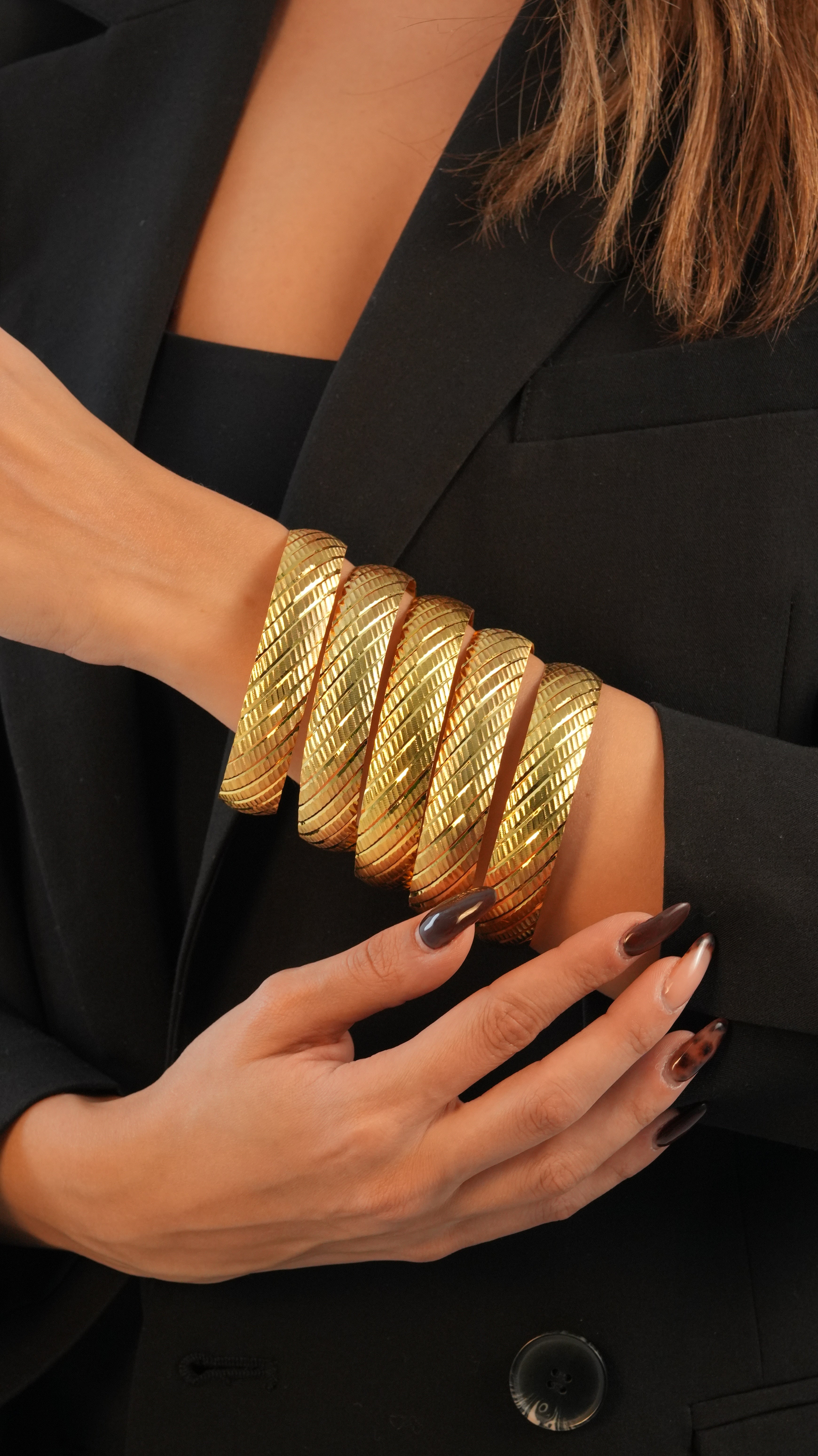 22 Ayar Altın Görünümlü Dalga Model Bilezik – 3'lü Set