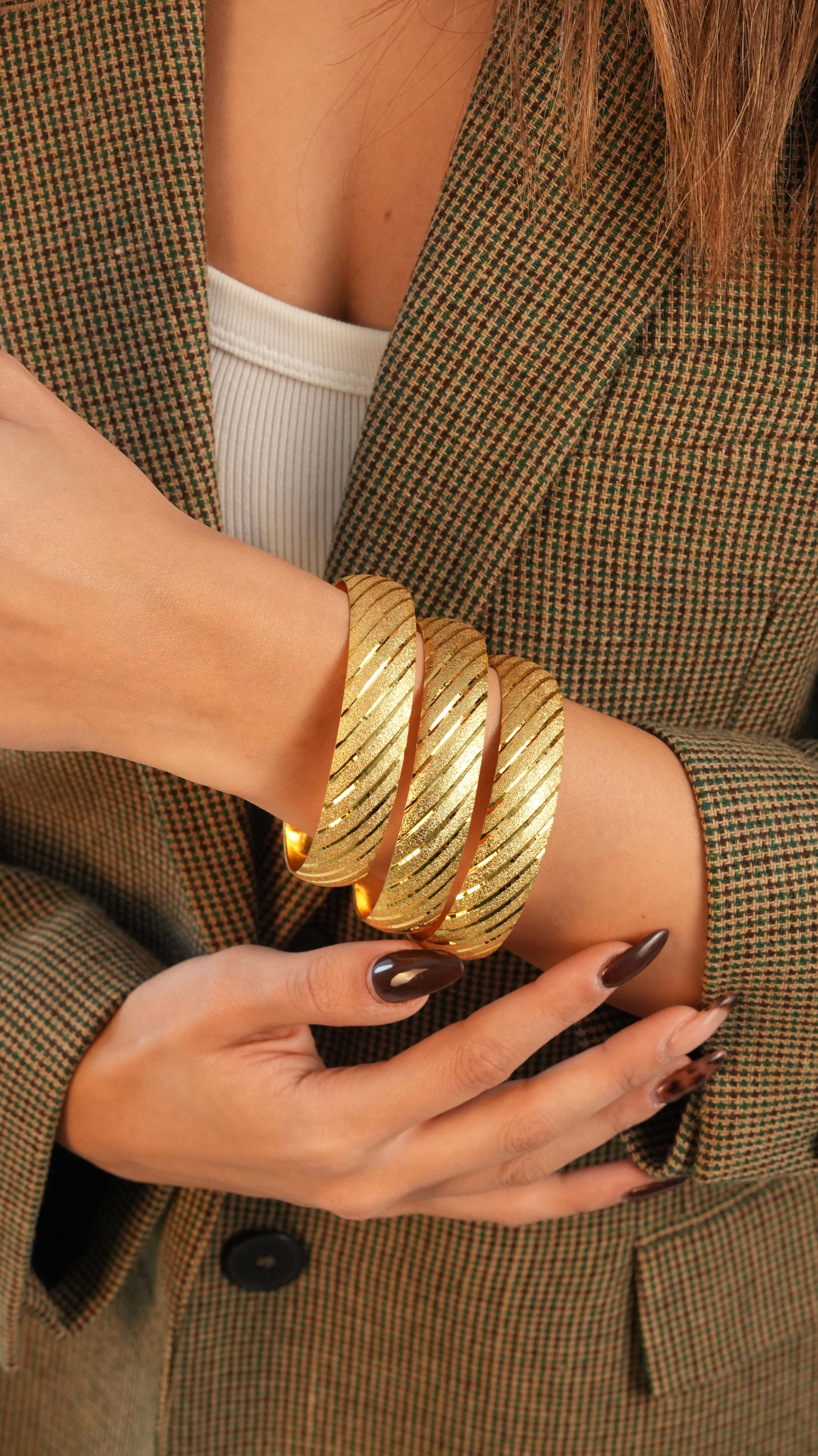 22 Ayar Altın Görünümlü Sarmal Model Bilezik – 3'lü Set