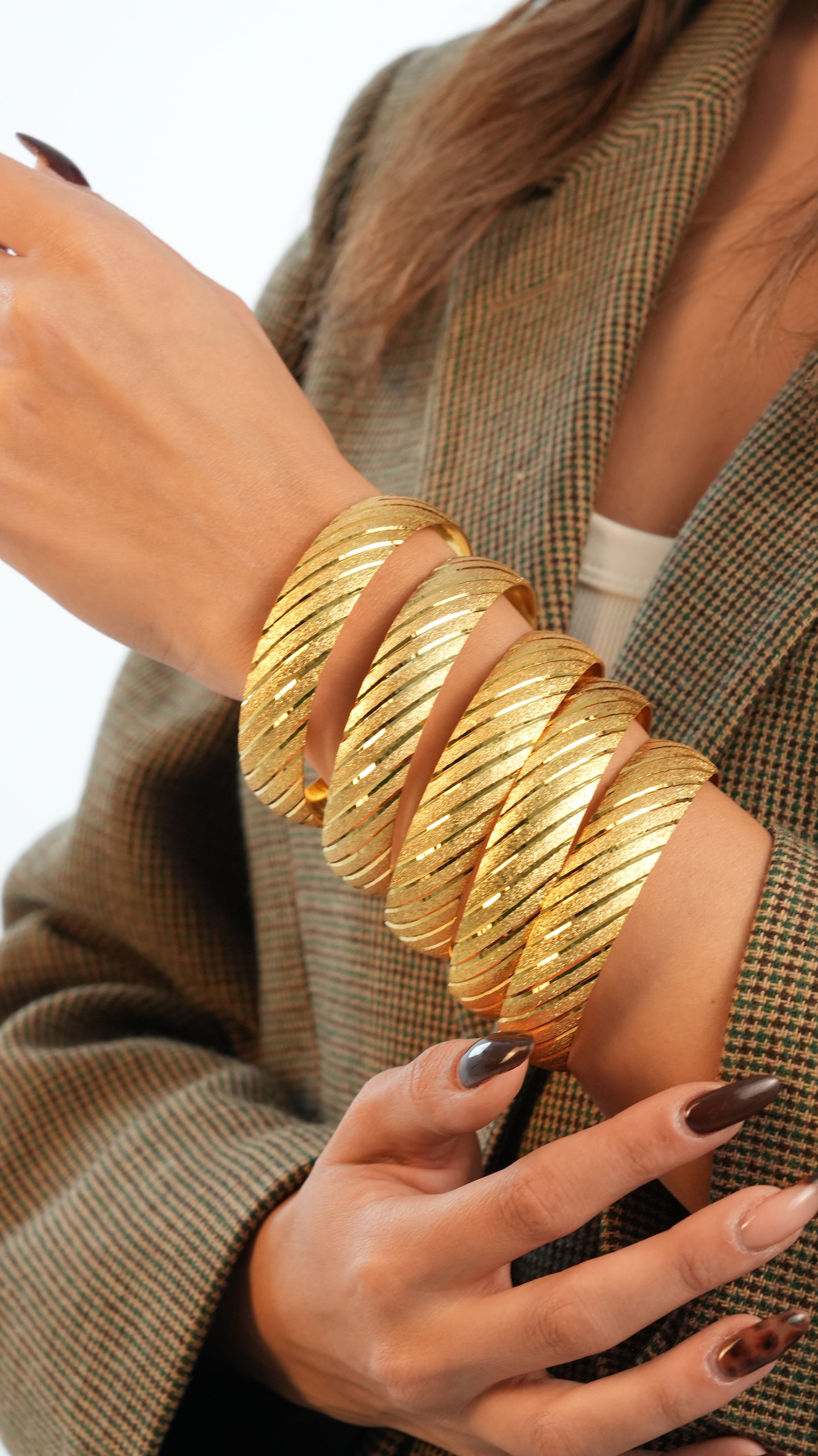 22 Ayar Altın Görünümlü Sarmal Model Bilezik – 3'lü Set